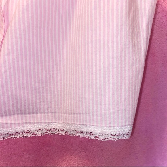 SKIMS Cherry Blossom Pink White Stripe Pajama Tank Cotton Lace Large Pajama Chic - Picture 2 of 12